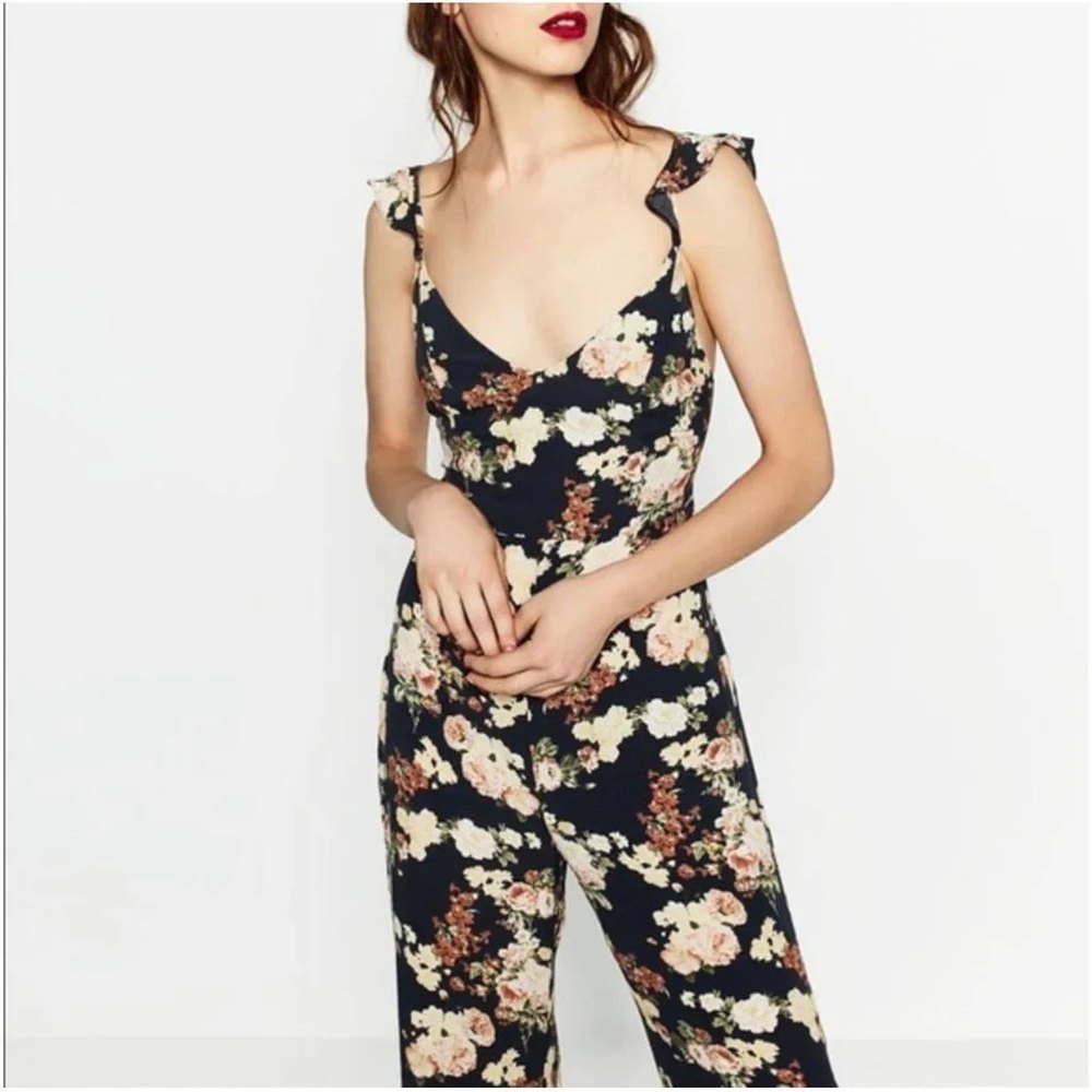 Zara Ruffle Shoulder Floral Jumpsuit